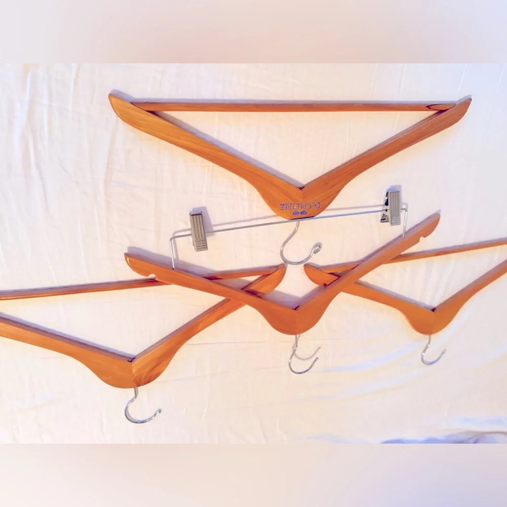 Set of 4 Vintage Wooden Suit Hangers - Light Wood